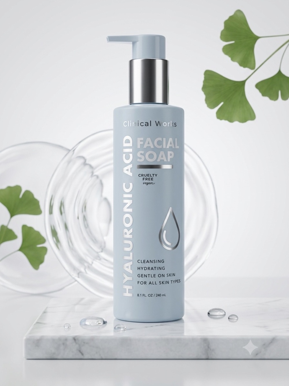 Clinical Works Hyaluronic Acid Cleansing Facial Soap Hydrating Cleanser - 8.1 oz